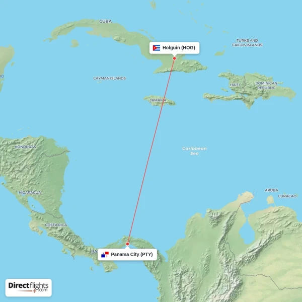 Panama City - Holguin direct flight map