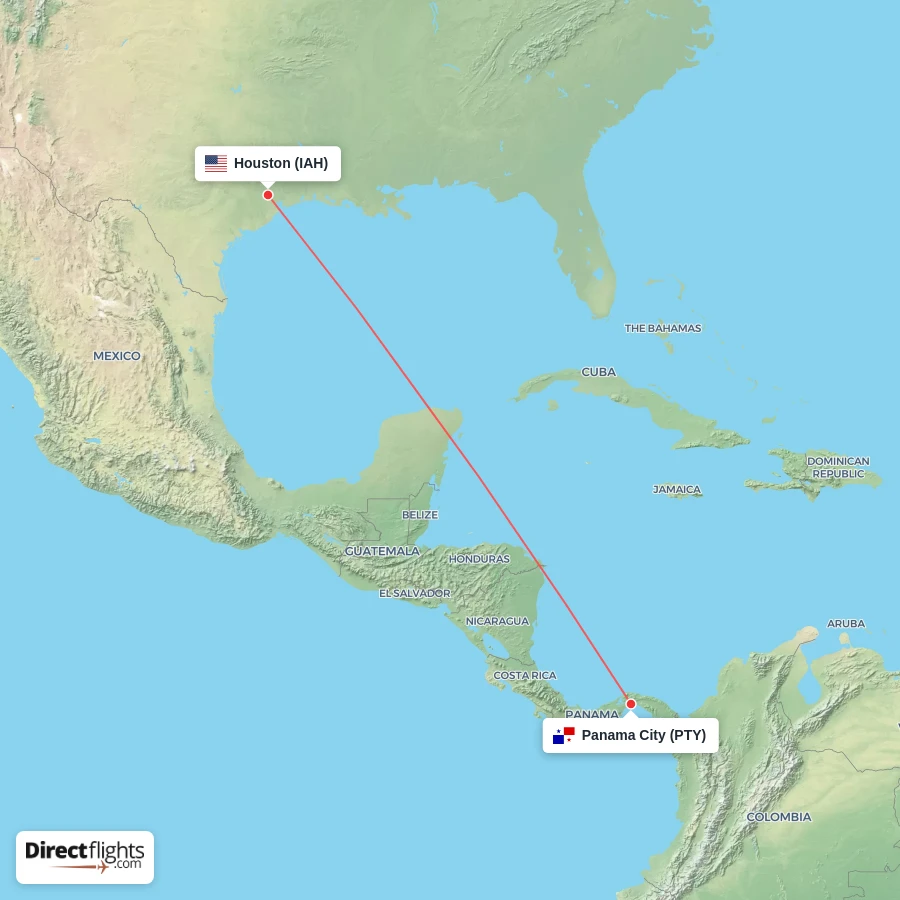 PTY - IAH route map