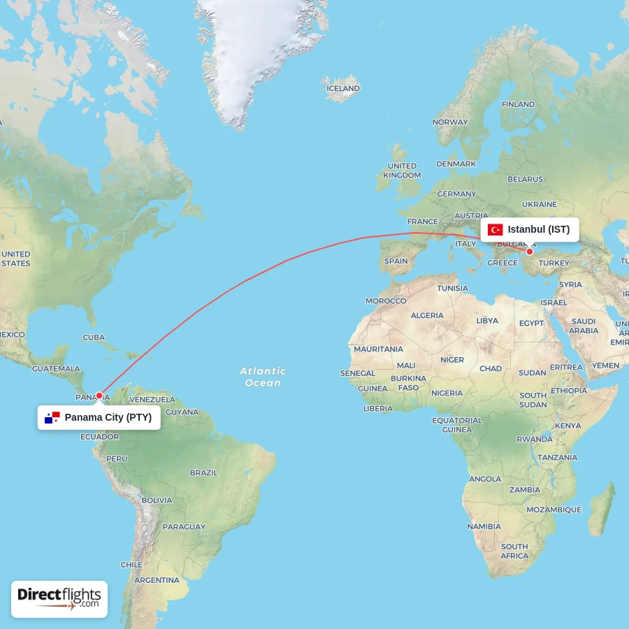 PTY - IST route map