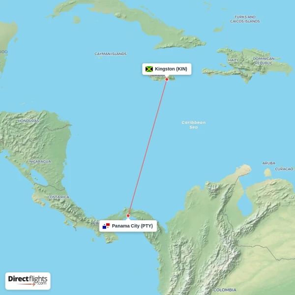 Panama City - Kingston direct flight map