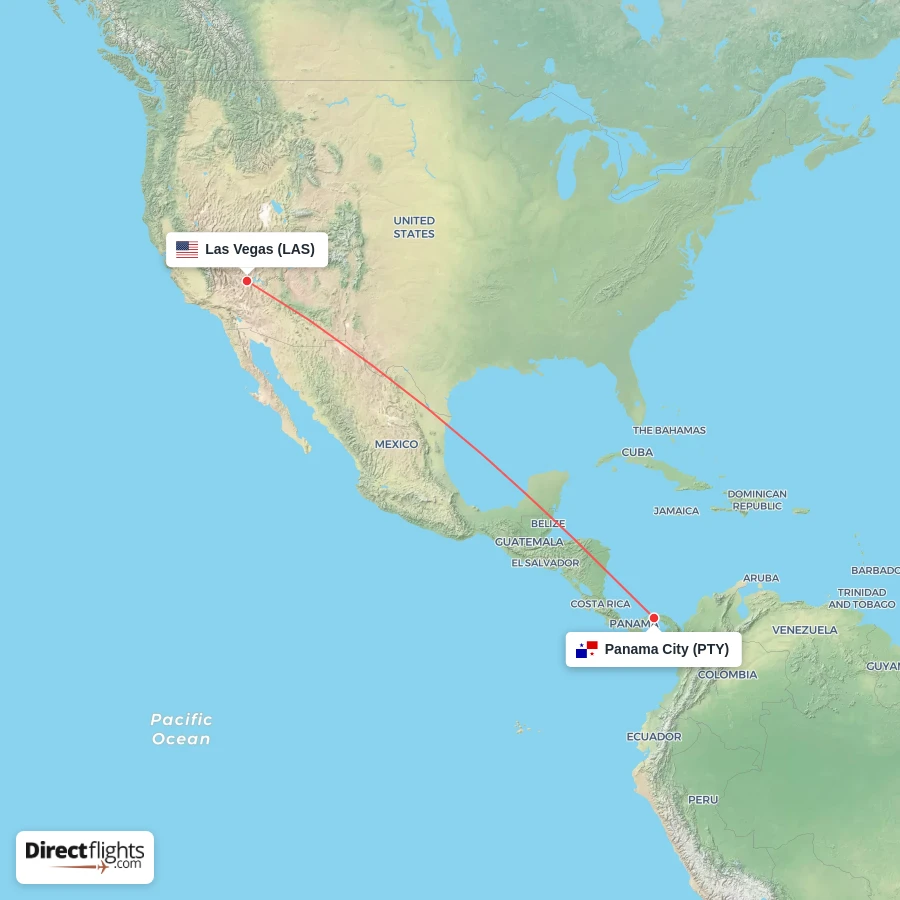 PTY - LAS route map