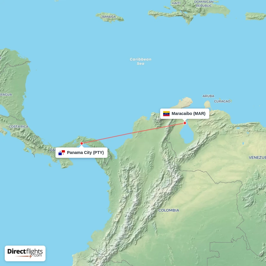PTY - MAR route map
