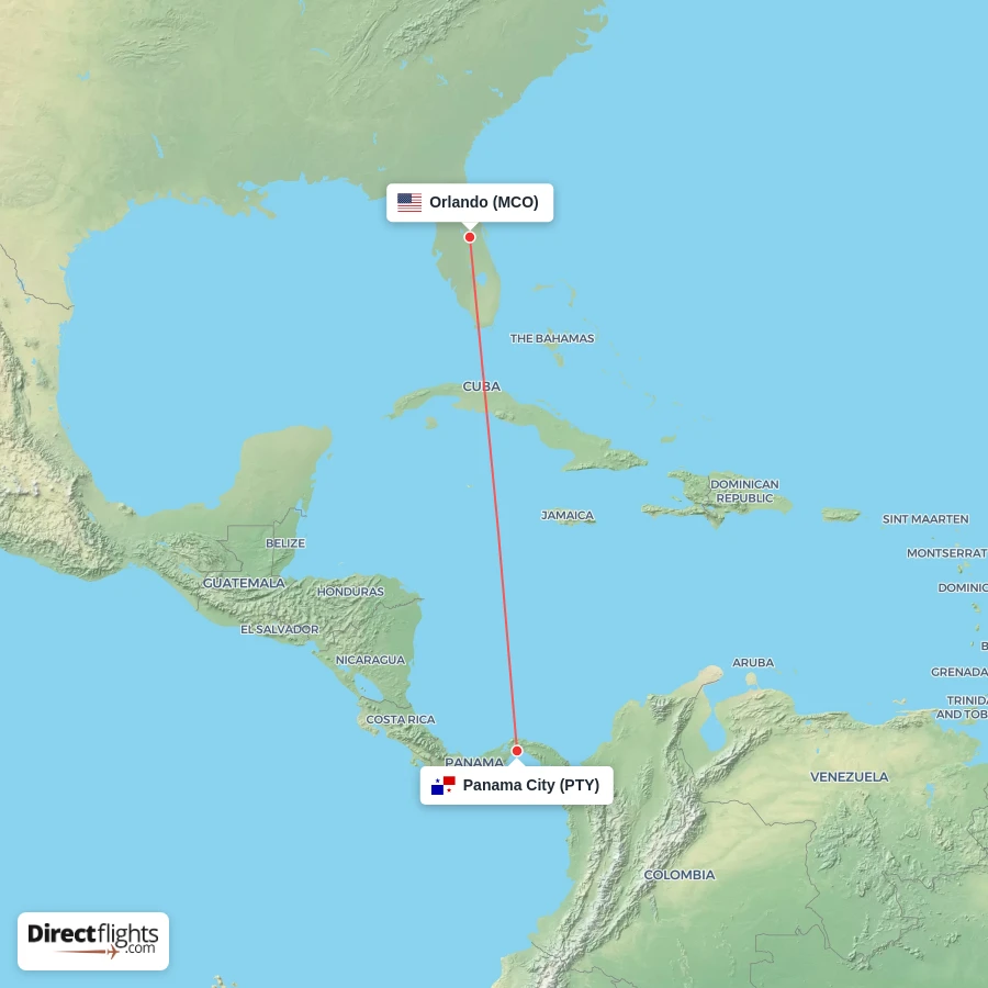 PTY - MCO route map