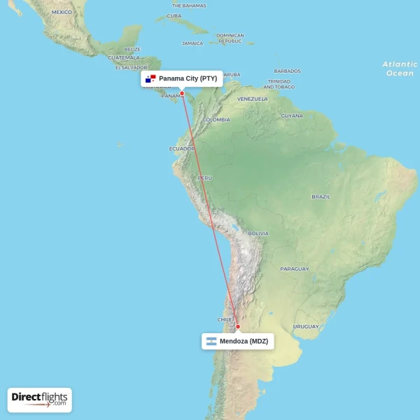 Panama City - Mendoza direct flight map