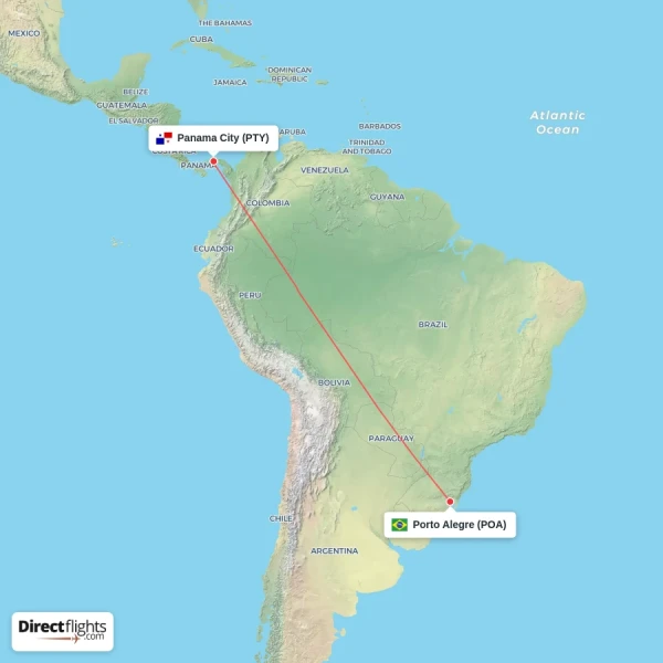 Panama City - Porto Alegre direct flight map