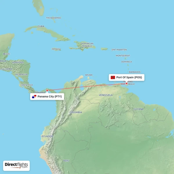 Panama City - Port Of Spain direct flight map