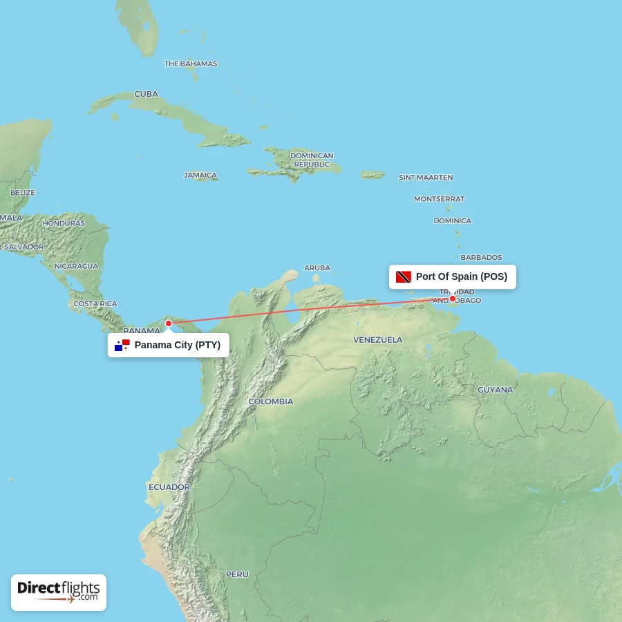 PTY - POS route map
