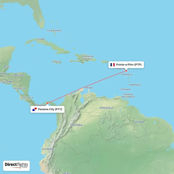Panama City - Pointe-a-Pitre direct flight map