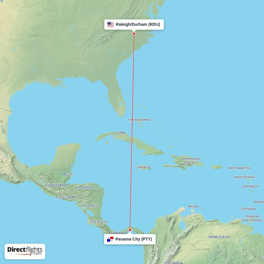 PTY - RDU route map