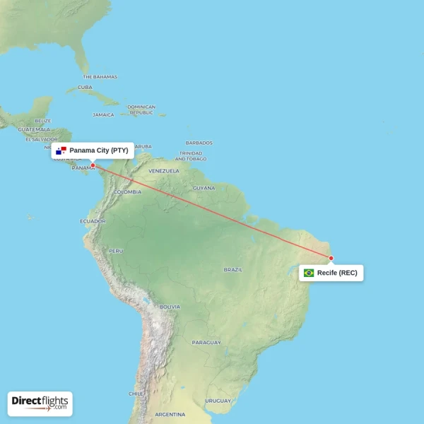 Panama City - Recife direct flight map