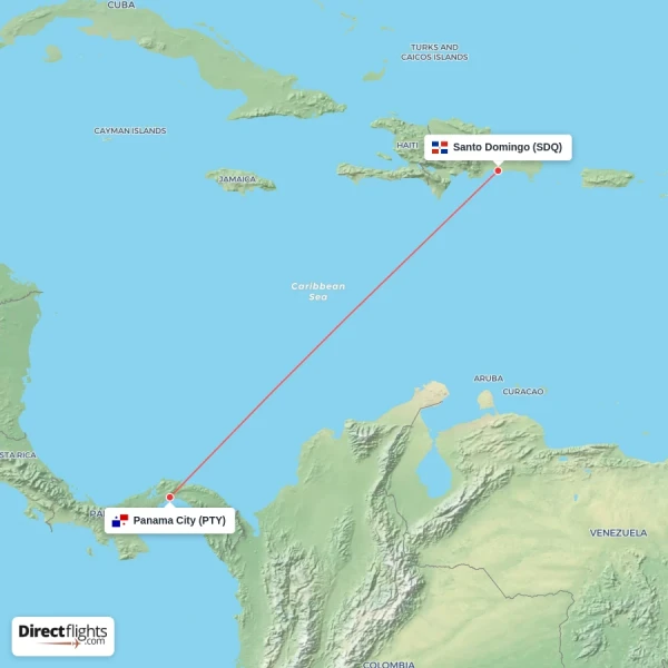Panama City - Santo Domingo direct flight map