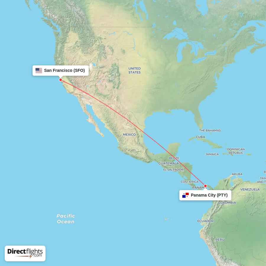 PTY - SFO route map