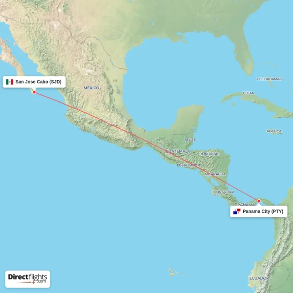Panama City - San Jose Cabo direct flight map