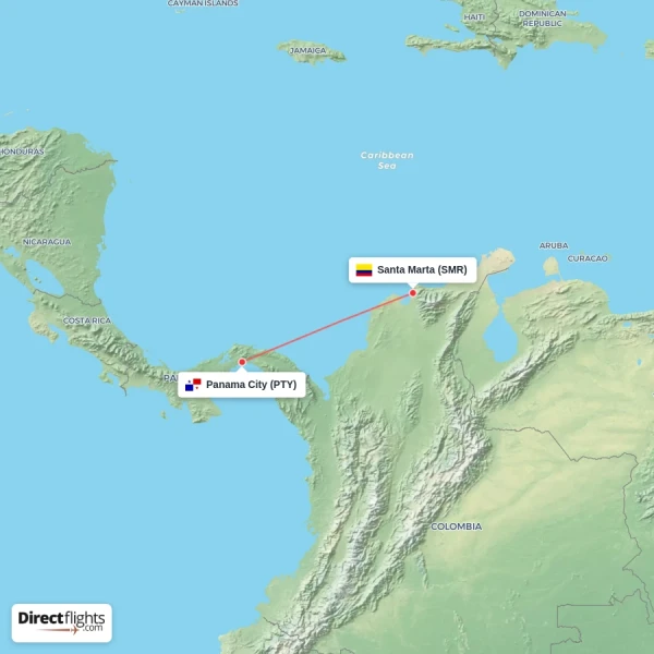 Panama City - Santa Marta direct flight map