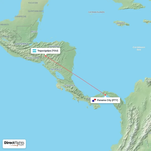 Panama City - Tegucigalpa direct flight map