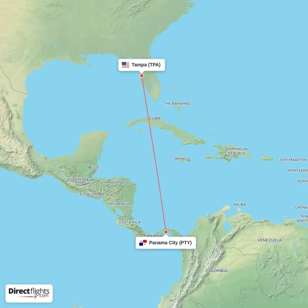 Panama City - Tampa direct flight map