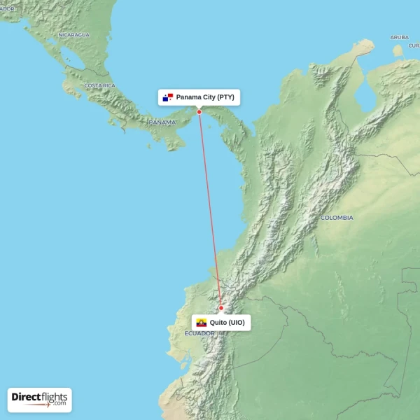 Panama City - Quito direct flight map
