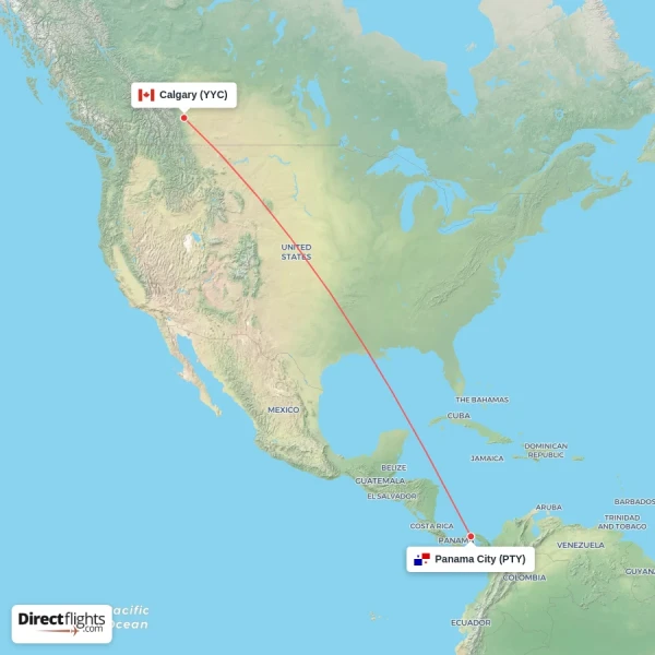 Panama City - Calgary direct flight map