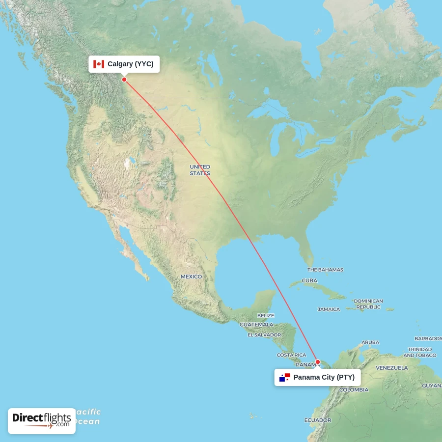 PTY - YYC route map