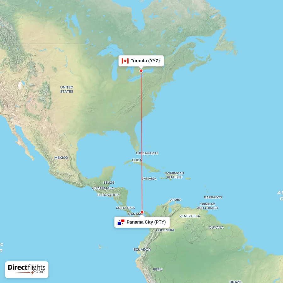 PTY - YYZ route map