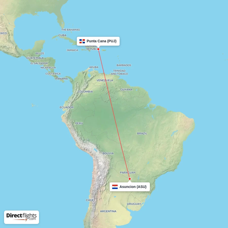 PUJ - ASU route map