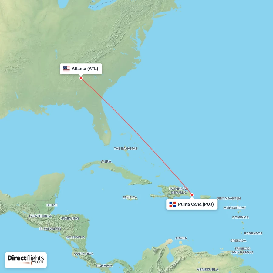 PUJ - ATL route map