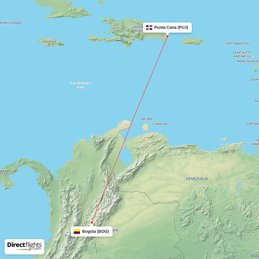 PUJ - BOG route map