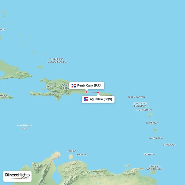 Punta Cana - Aguadilla direct flight map