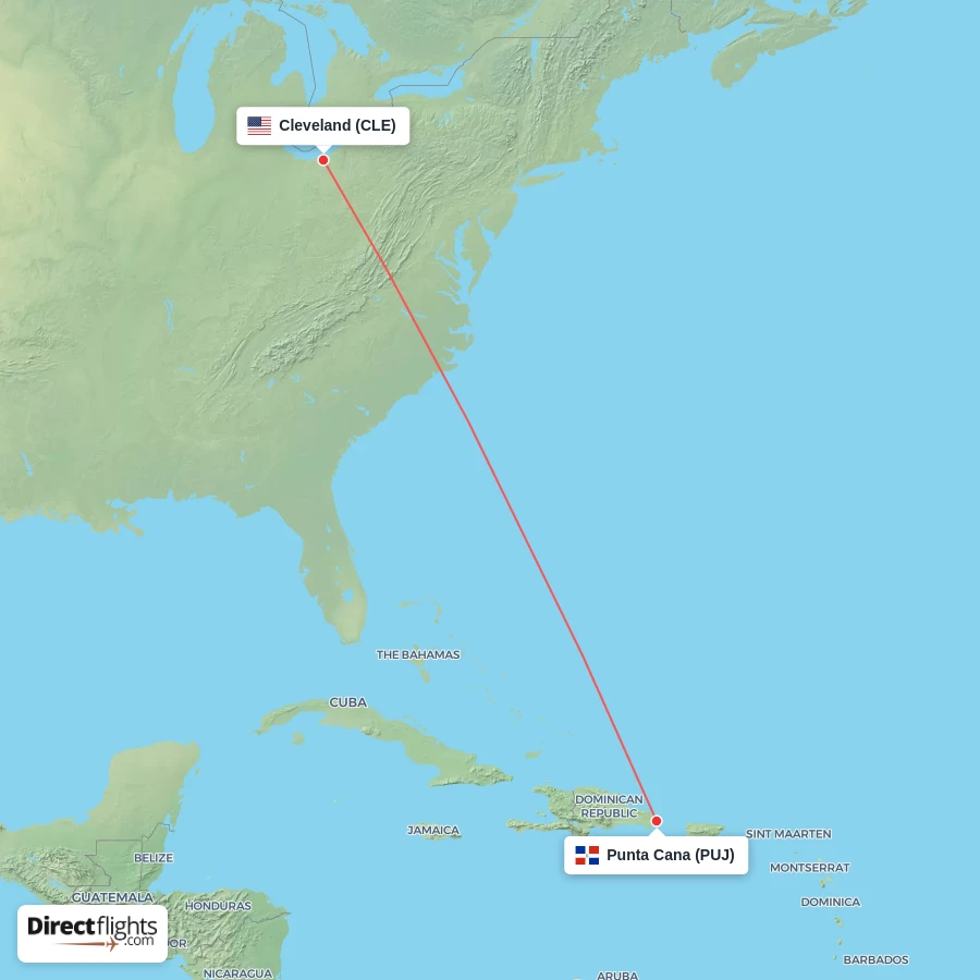 PUJ - CLE route map
