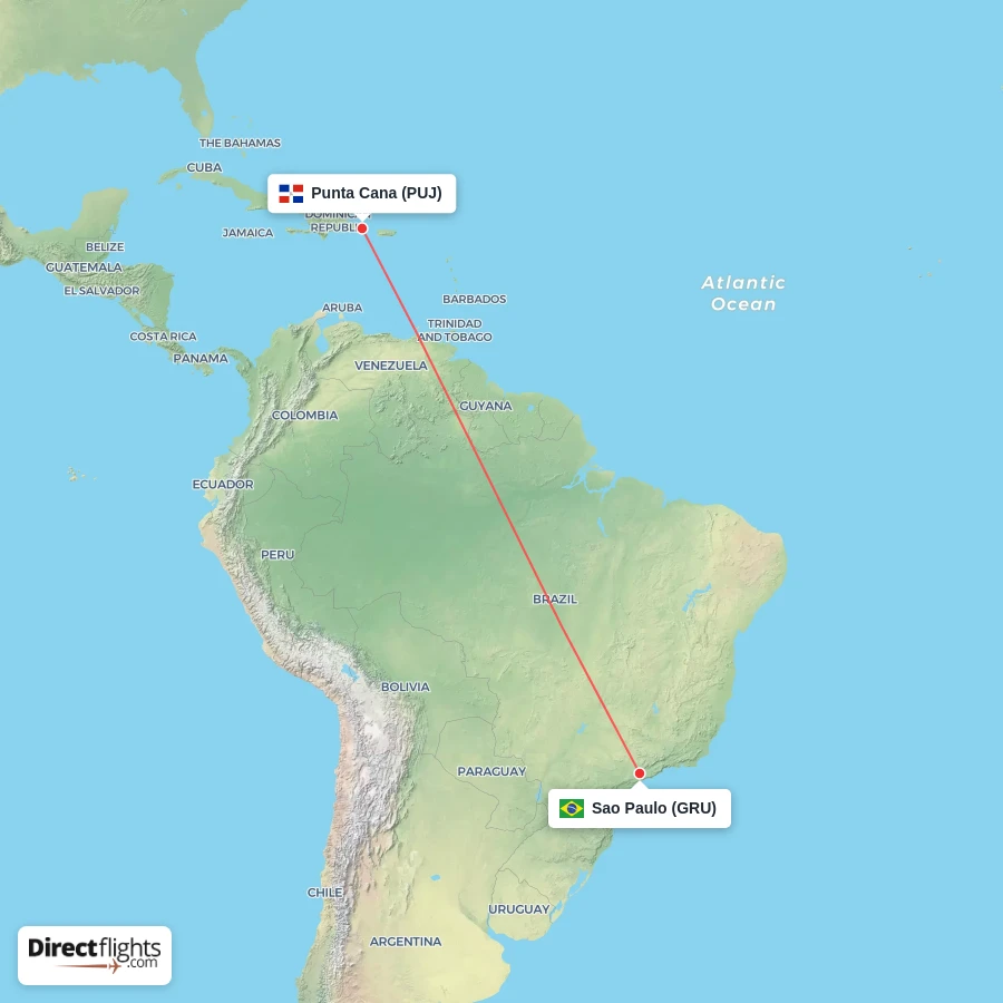 PUJ - GRU route map