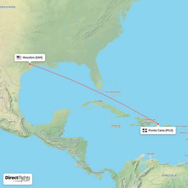 Punta Cana - Houston direct flight map