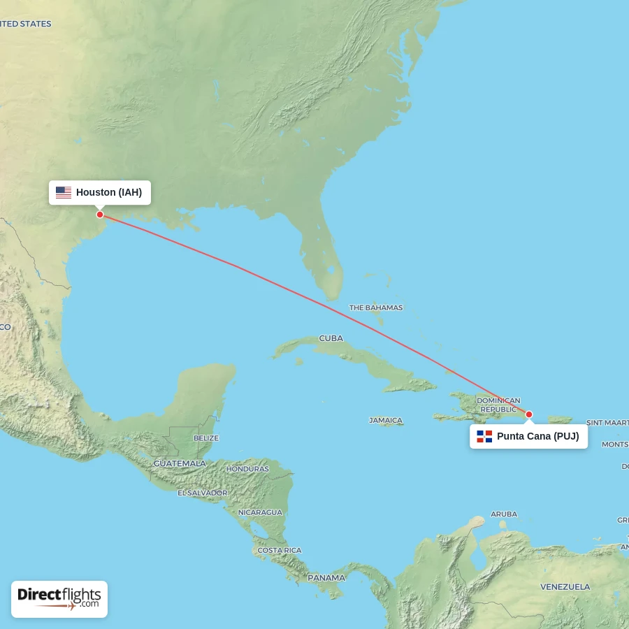 PUJ - IAH route map