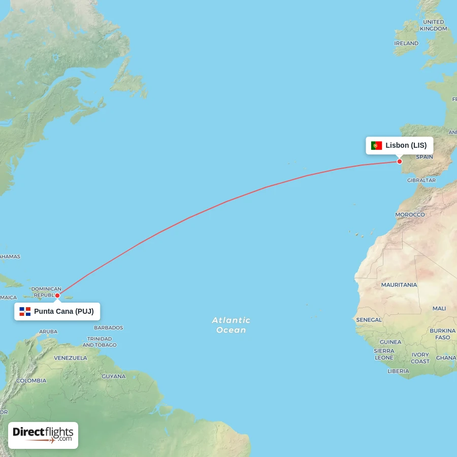 PUJ - LIS route map