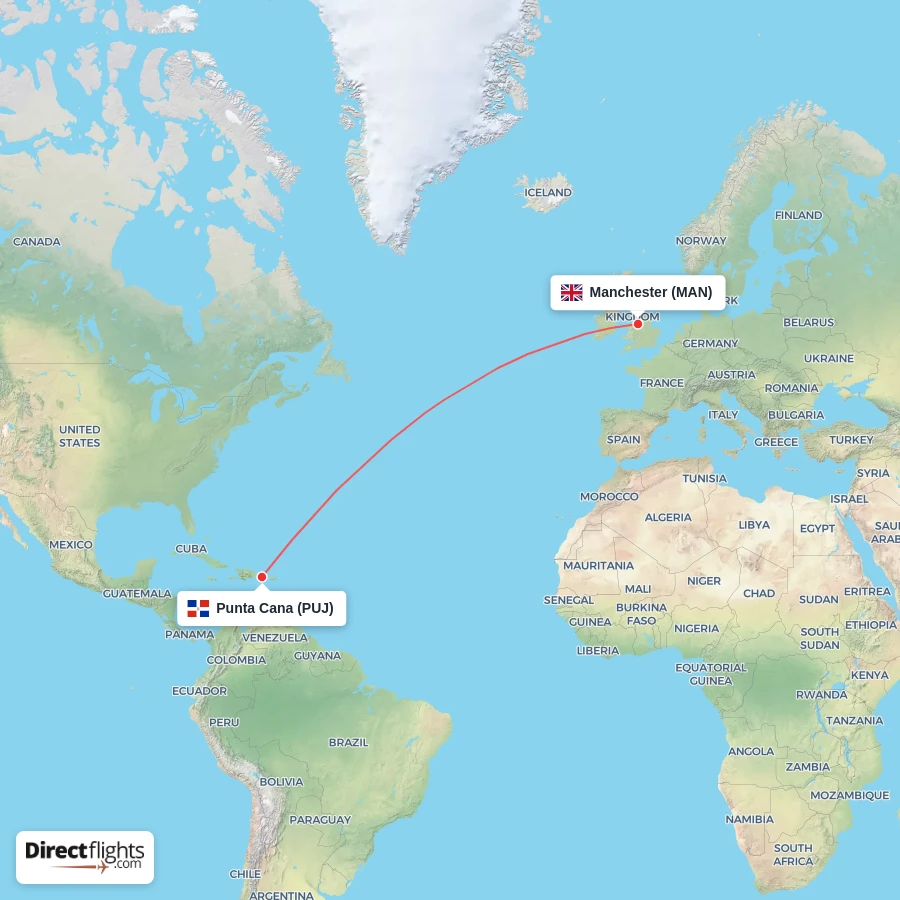 PUJ - MAN route map