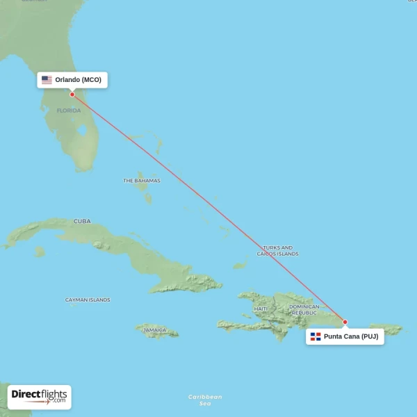 Punta Cana - Orlando direct flight map