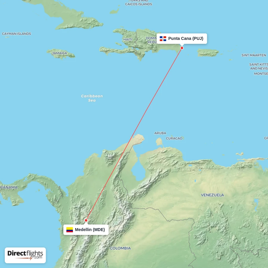 PUJ - MDE route map