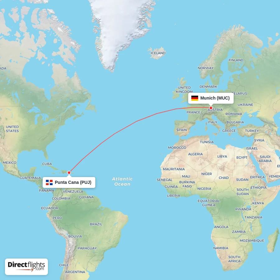 PUJ - MUC route map