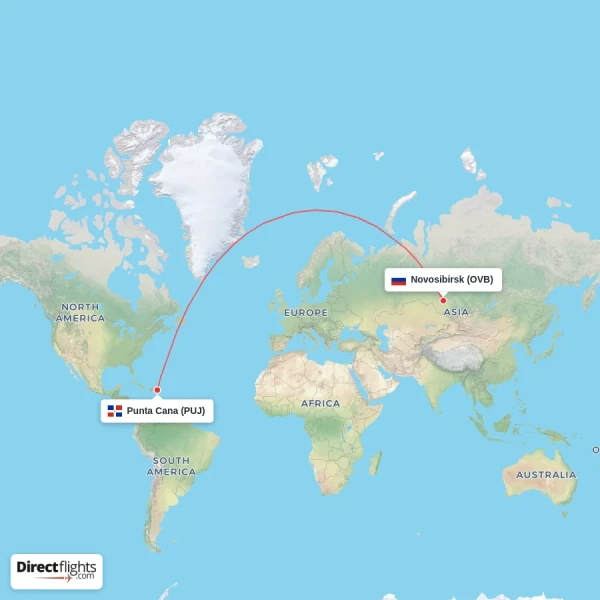 Punta Cana - Novosibirsk direct flight map