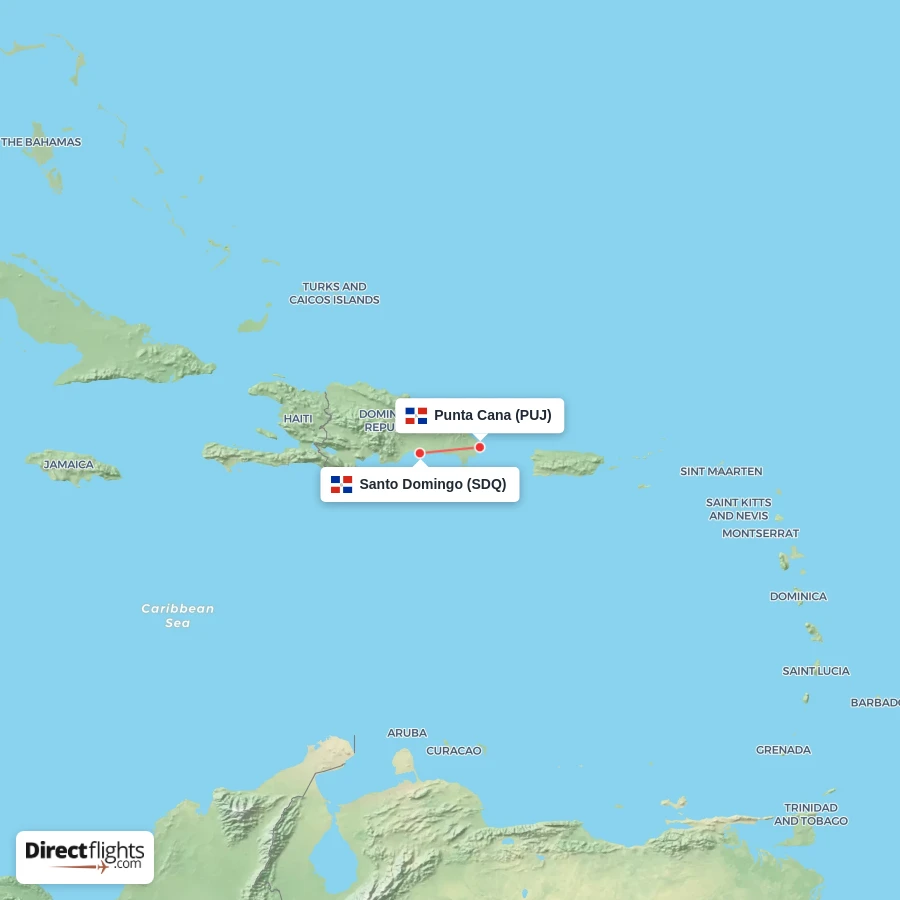 PUJ - SDQ route map