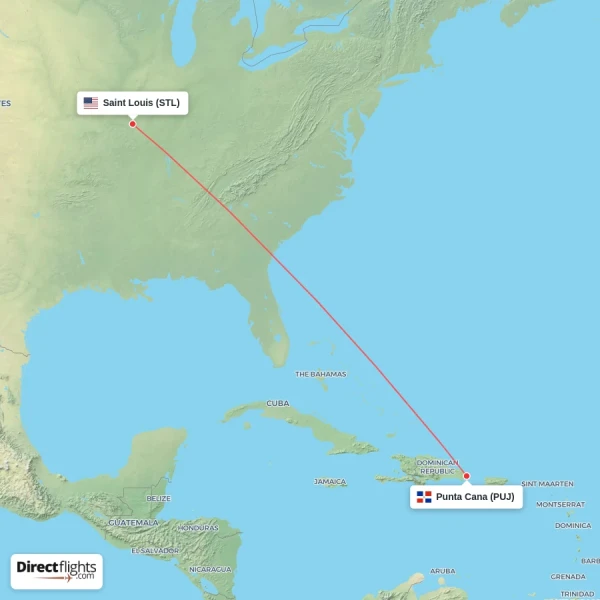 Punta Cana - Saint Louis direct flight map