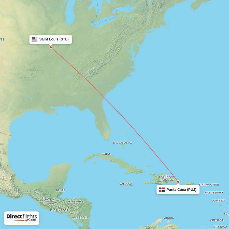 PUJ - STL route map