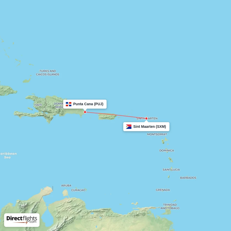 PUJ - SXM route map