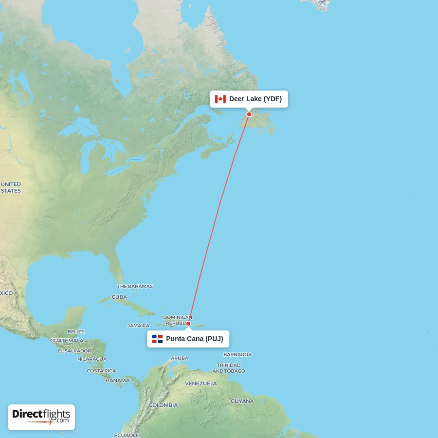 PUJ - YDF route map