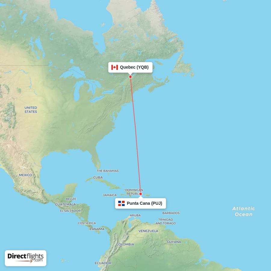 PUJ - YQB route map