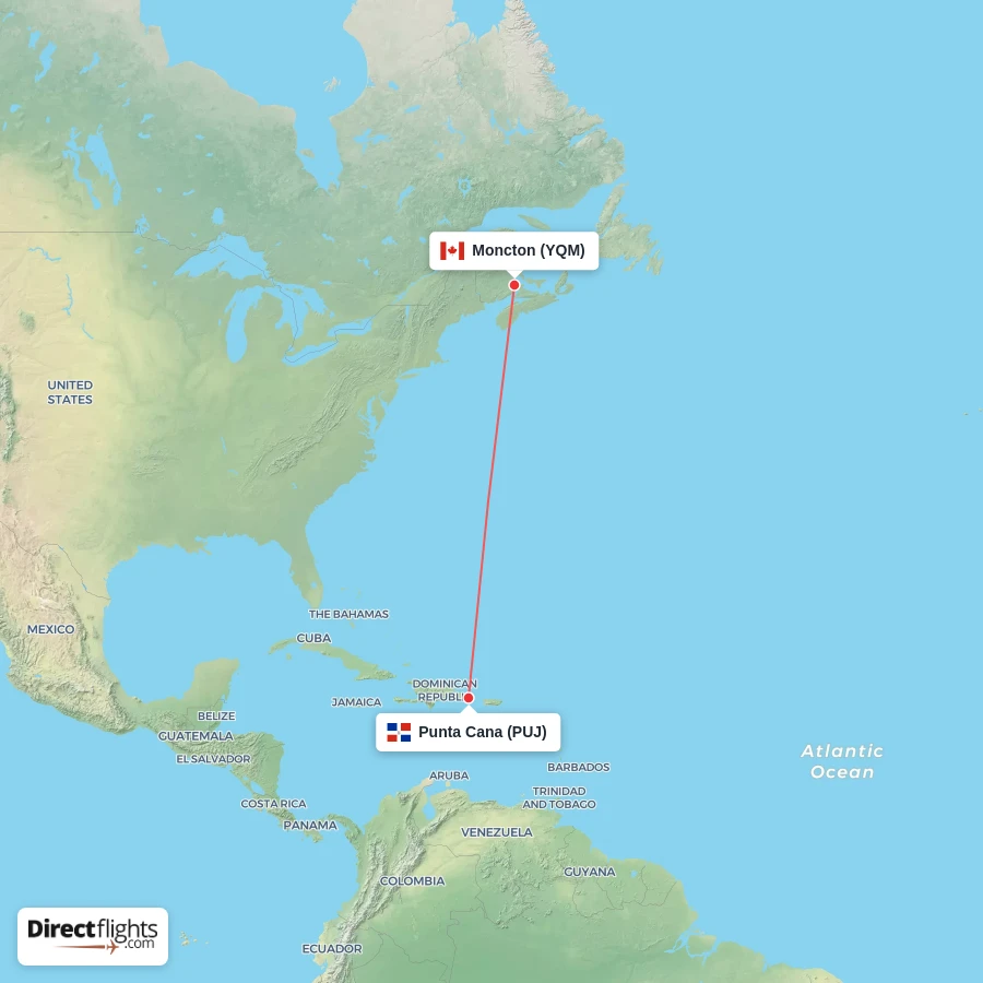 PUJ - YQM route map