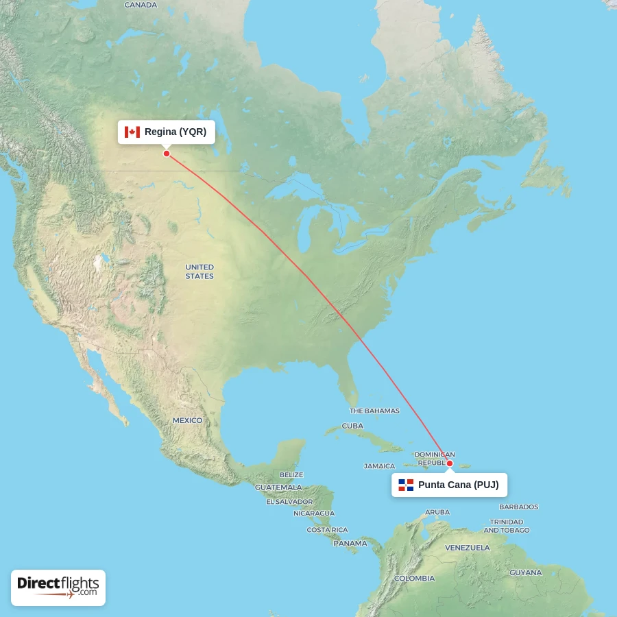 PUJ - YQR route map