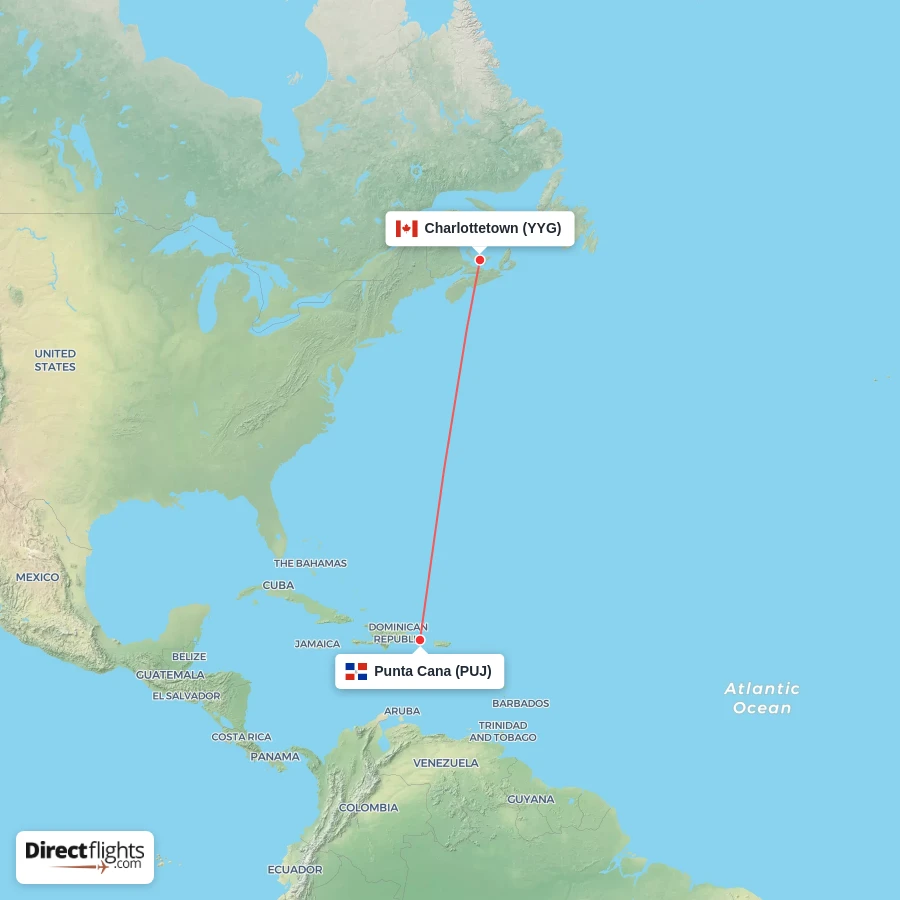 PUJ - YYG route map