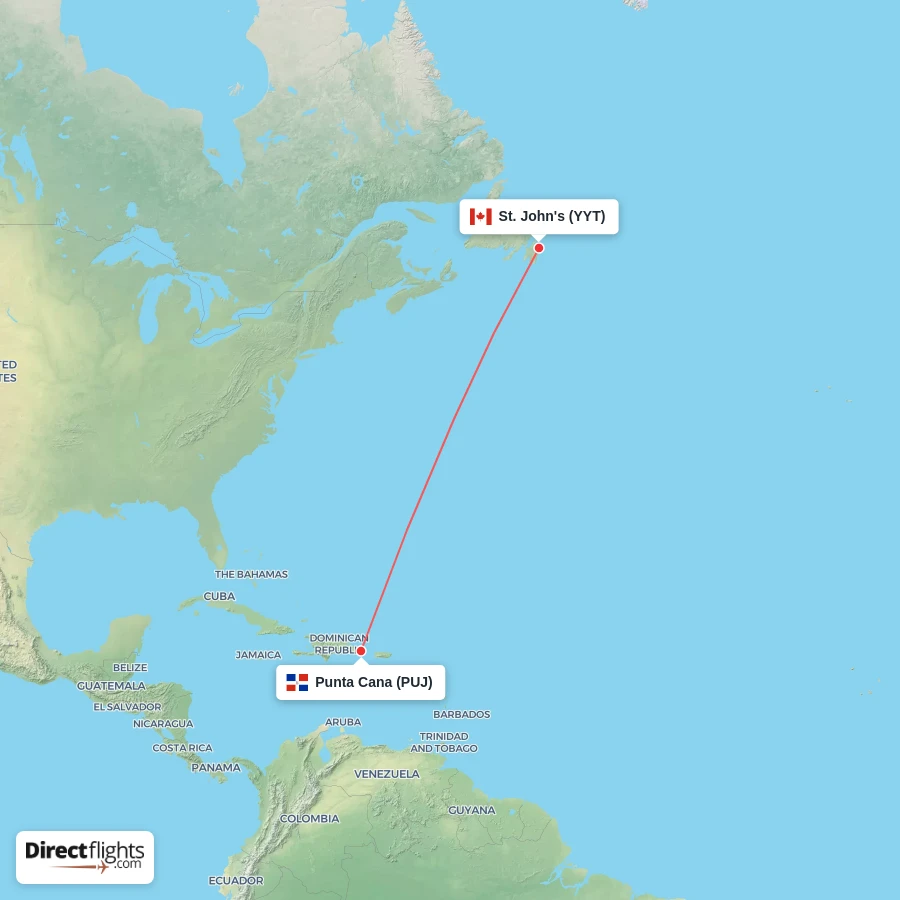 PUJ - YYT route map