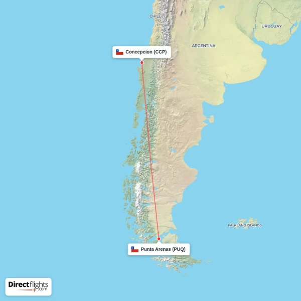 Punta Arenas - Concepcion direct flight map