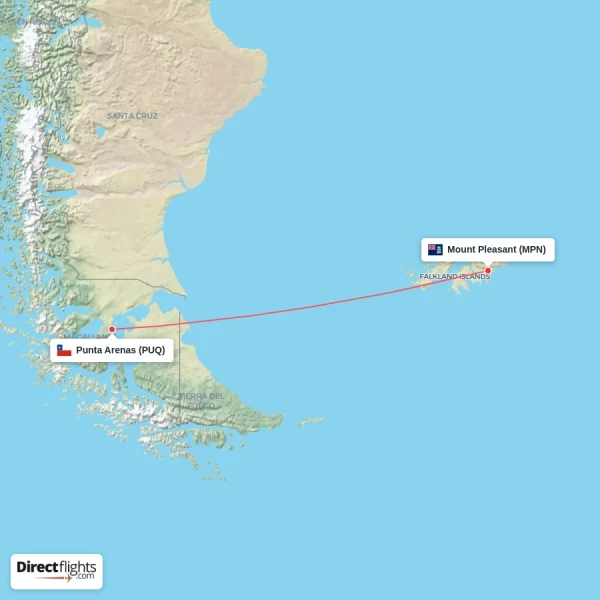 Punta Arenas - Mount Pleasant direct flight map